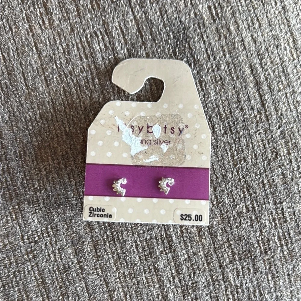 It’s Bitsy Sterling Silver With cubic zirconia rhinestone tiny Earrings, NWT
